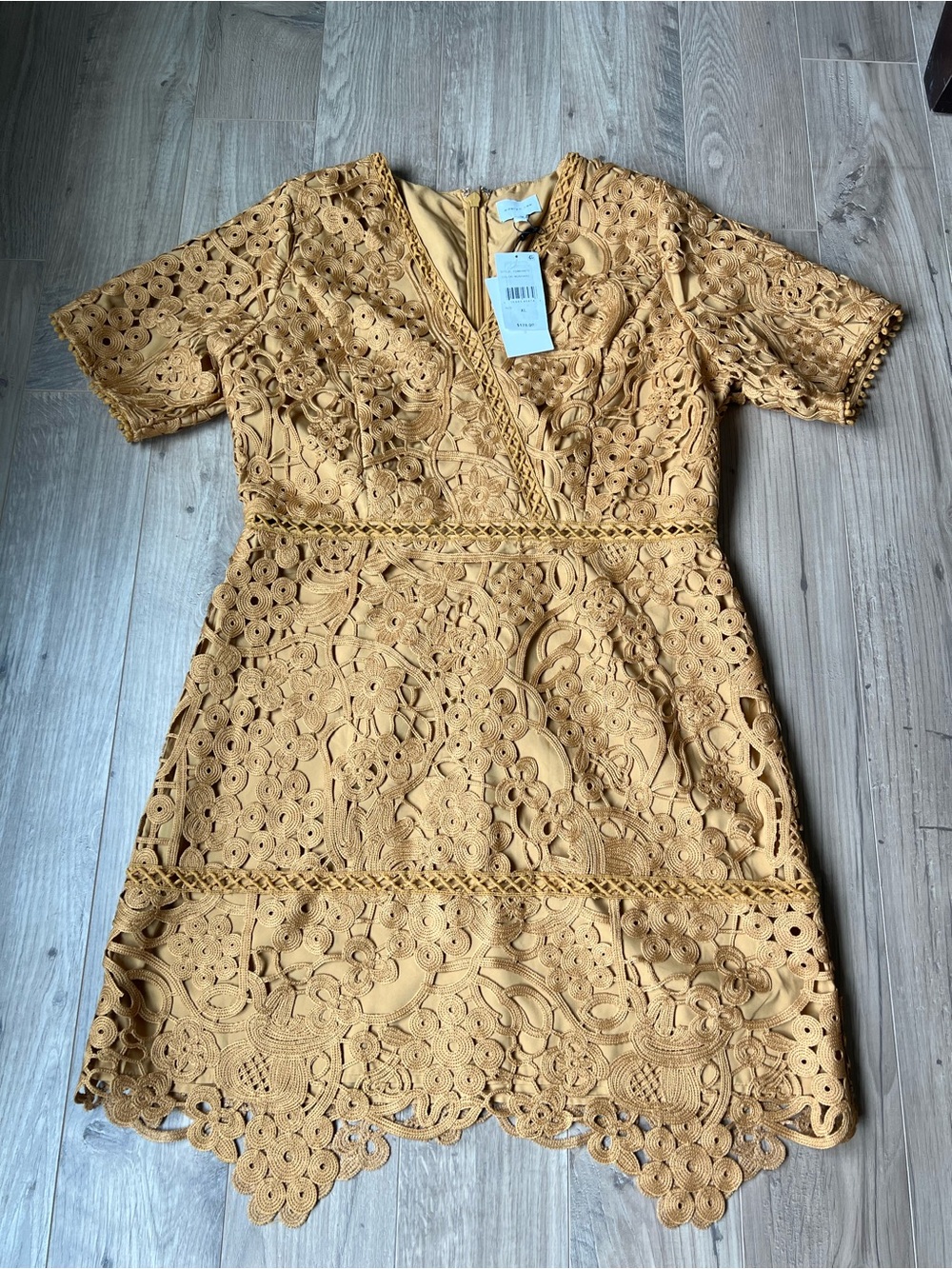 Adelyn Rae Lace V-neck Short Sleeve  XL Sheath Mini Dress: Color- Mustard